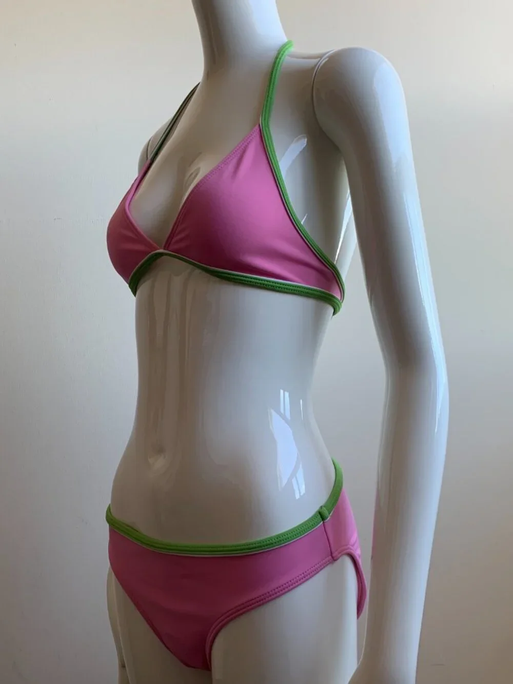Billabong Girls swimwear pink & green triangle top logo bikini Billi Girls